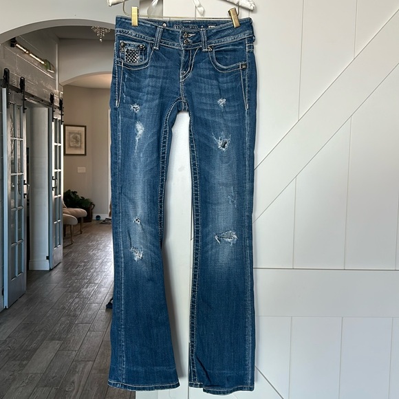 Miss Me Denim - Miss me jeans with black & silver rhinestone front and back. Size 26 boot cut